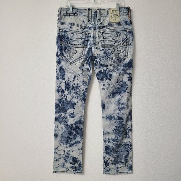 NEW Rock Revival Broddy Straight Distressed Denim Jeans Size 32x34 Blue